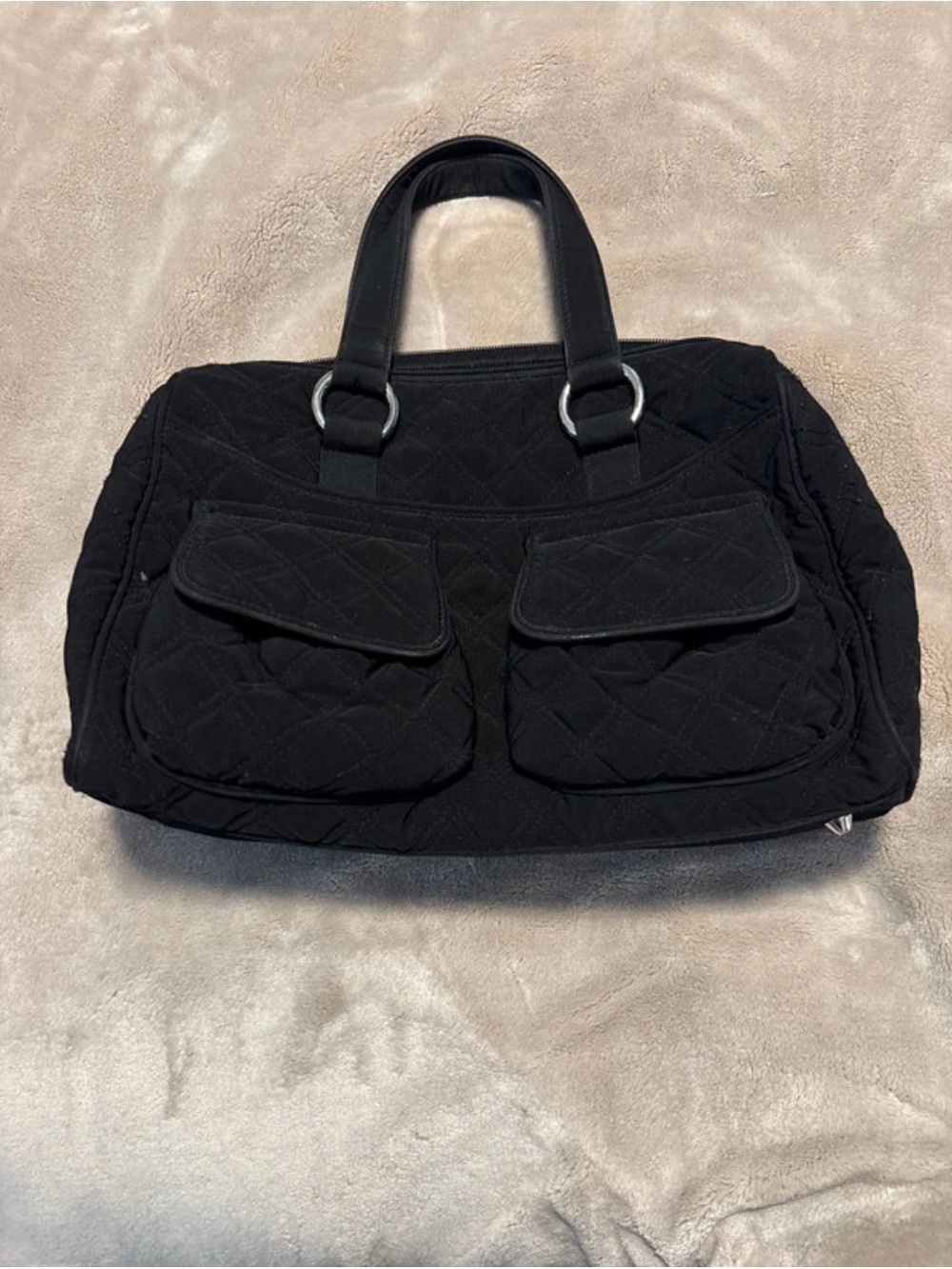 Vera Bradley Black Quilted Tote with Front Flap Pockets